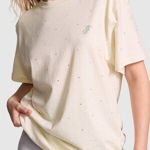 Victoria's Secret PINK Campus Cotton Bling T-Shirt 2024 Cream XXL